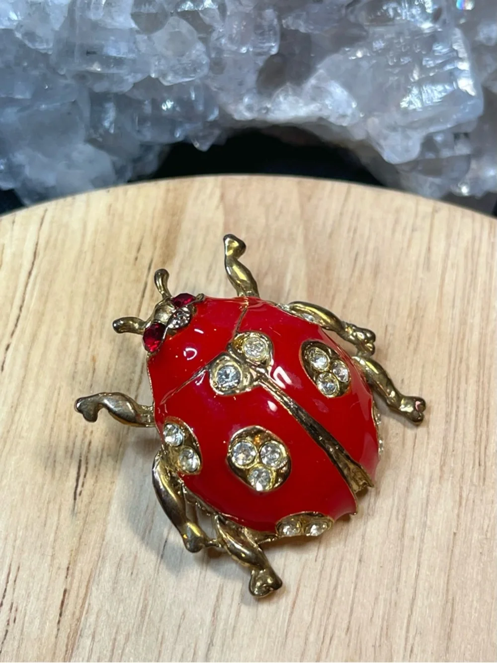 🌑 Red Enamel Rhinestone Ladybug Insect Brooch 🌑 - Picture 4 of 5